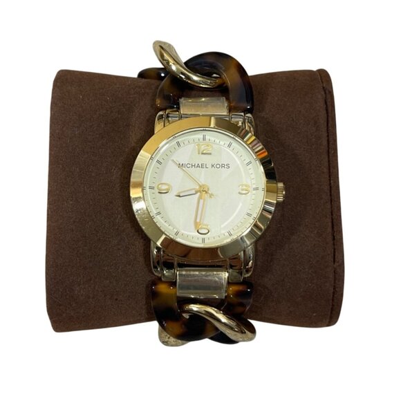 Michael Kors Watch Tortoise Gold Tone Runway Twist 7.25\